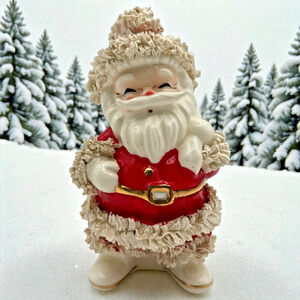 Vintage Napco Spaghetti Santa Planter S267A Foil Label Japan Christmas Sack 6.5"